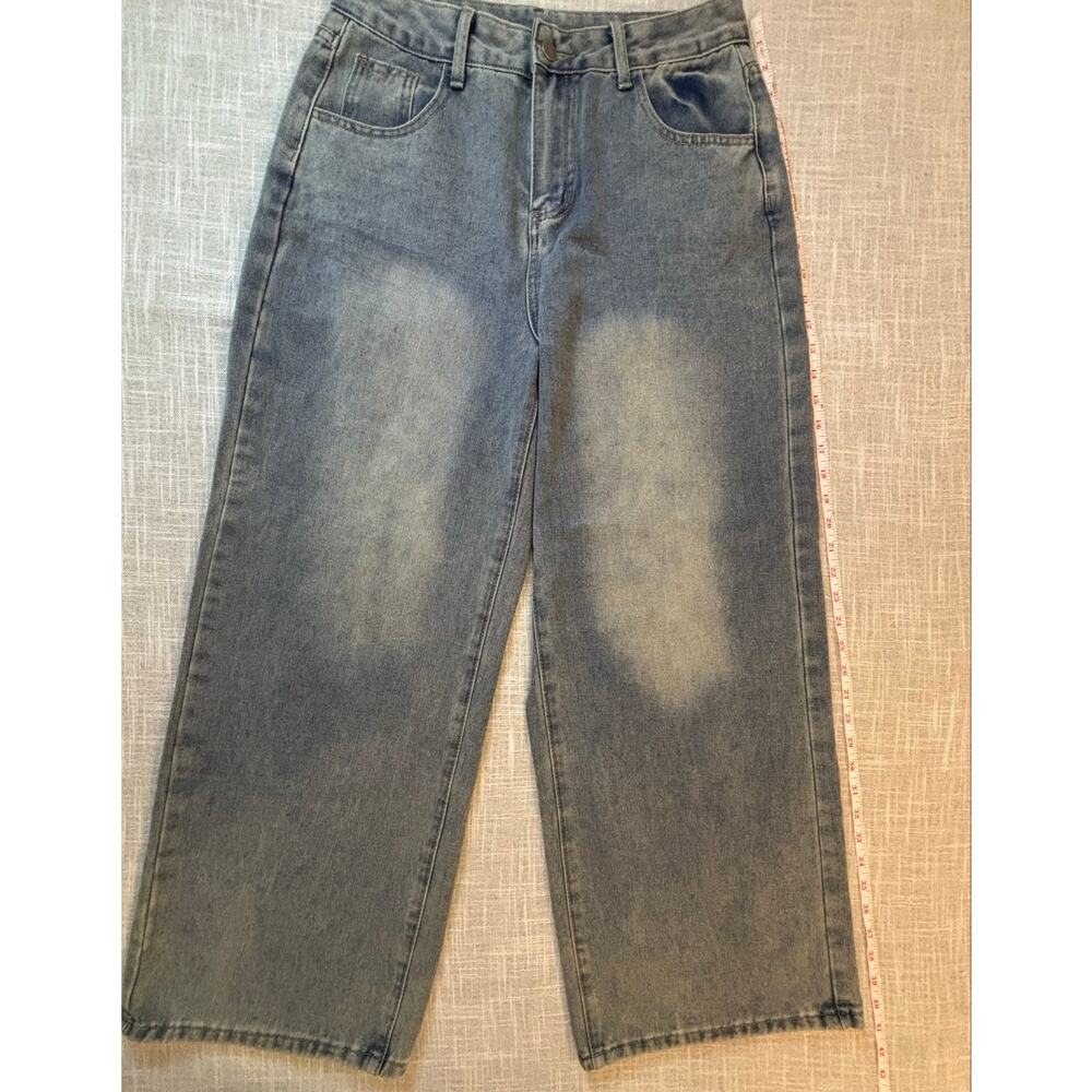 DAZY Sz XL High Waisted Wide Leg Baggy Jeans Mud Wash Distressed Blue